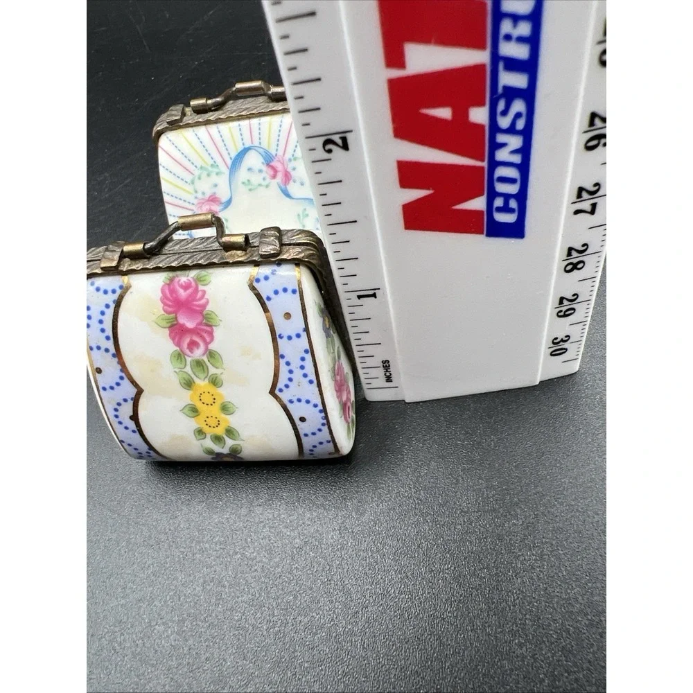 2 Vintage Collectible Porcelain Purse Trinket Boxes TWO'S Company